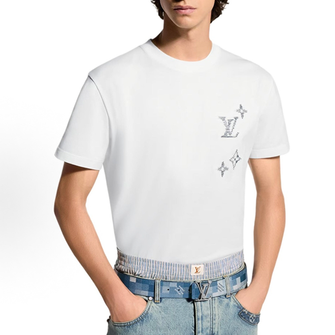 lv louis vuitton line embroidery logo short sleeve t-shirt